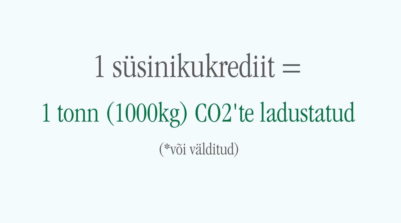 1 süsinikukrediit = 1 tonn CO2'te ladustatud (või välditud)
